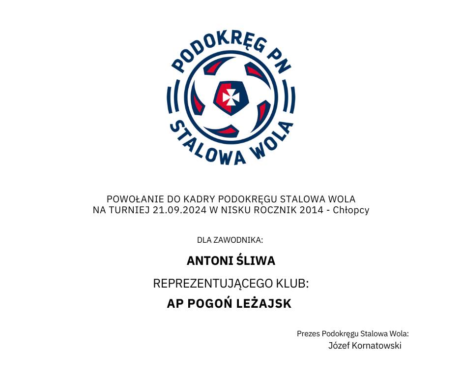 Antoni Śliwa – powołany do Kadry Podokręgu