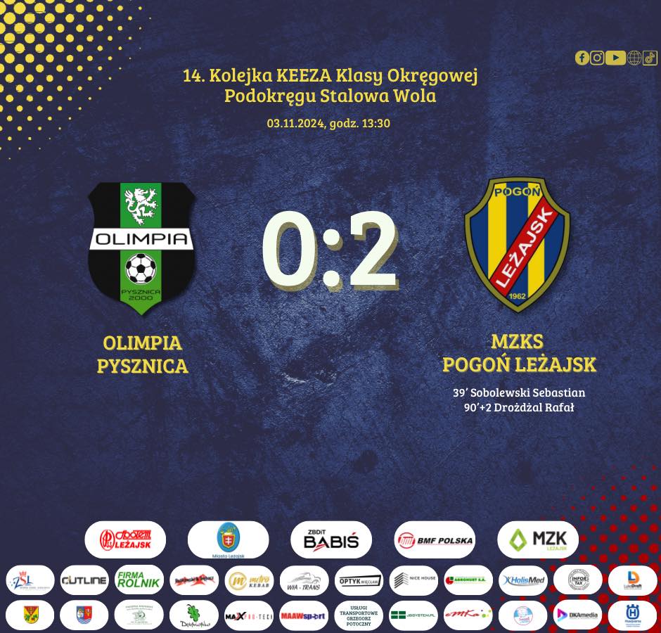 Olimpia Pysznica 0:2 MZKS Pogoń Leżajsk